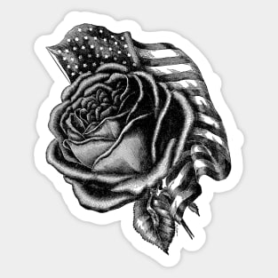 Rose with the United States Flag - Black & White Sticker